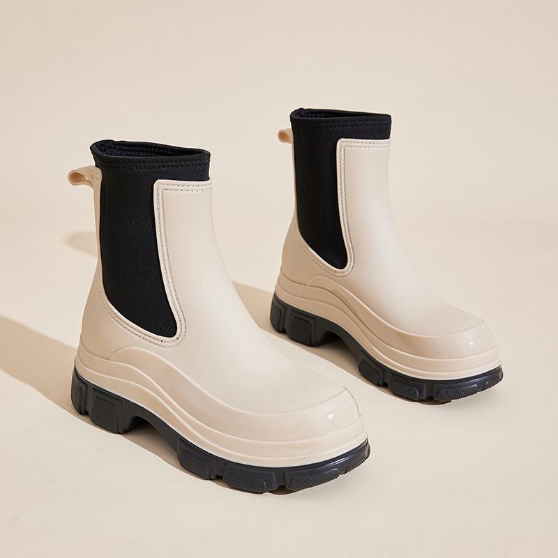 Women's Chelsea elastic rain shoes medium and high waterproof and non-slip rain boots can be worn outdoors in the rain