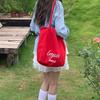 Double-sided striped canvas bag Lazy wind large capacity shoulder tote bag Student casual shopping bag Female