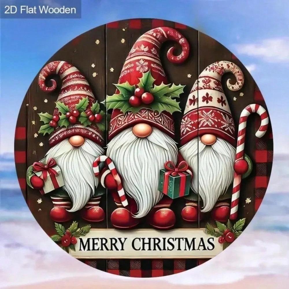 Festive Xmas Gnome Door Hanger Sign, Holiday Porch & Balcony Tin Art, Durable Metal Ornament for Indoor Outdoor Home Decor