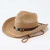 Big brim curled straw hat women's summer seaside vacation sunscreen sunshade beach hat ethnic style western cowboy hat men
