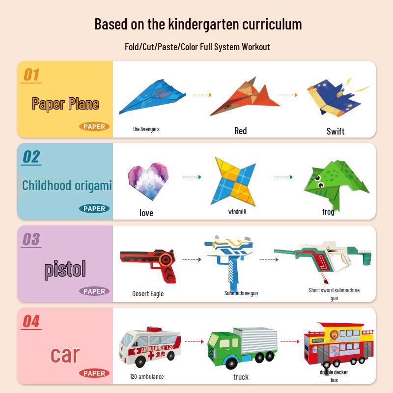 Origami 3D Paper Airplanes Book for Kids: Educational DIY Set with Colored Paper for Creative Thinking
