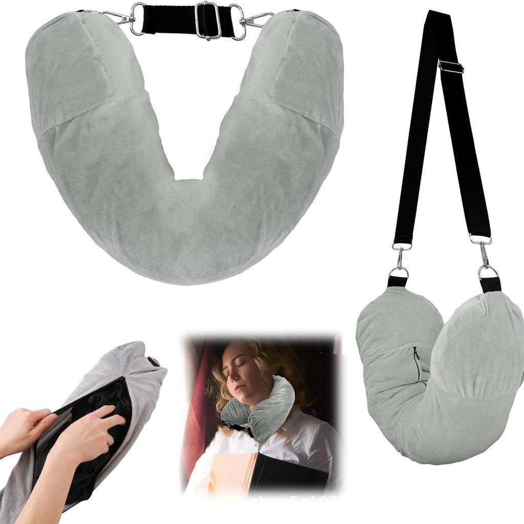 Refillable Travel Neck Pillowcase with Explosion-Proof Zipper and Storage Bag for Airplane Pillow or Clothing