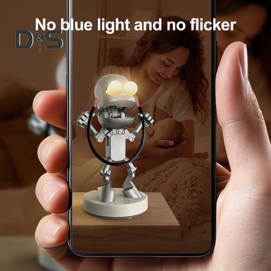 LED Night Light Cute Cartoon Robot Desk Lamp Dimmable Flicker Free USB Rechargeable Bedside Lamp Bedroom Decor