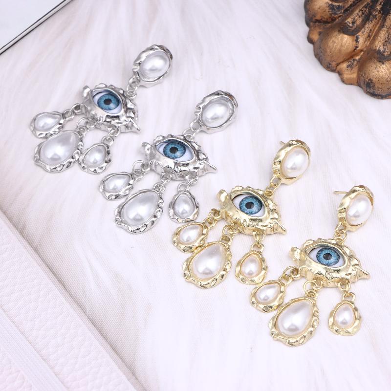 Retro Exaggerated Large Eyes Earrings For Women Vintage Water Droplet Pearl Tassels Luxuxry Earrings Office Banquet Jewelry Gift
