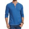 Cotton Small V-neck Henley Shirt Men's Casual Fall Winter Long-sleeved Comfortable Soft Stretch Pullover T-shirt