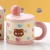 Girls' Heart Cute Cartoon Birthday Ceramic Mug Office High looking Water Cup with Lid Souvenir Gift Animal Cup