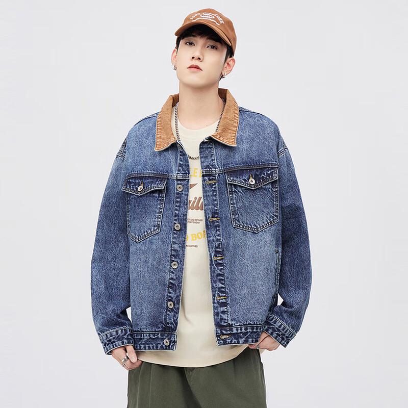 Men's Vintage Washed Color-Block Denim Jacket
