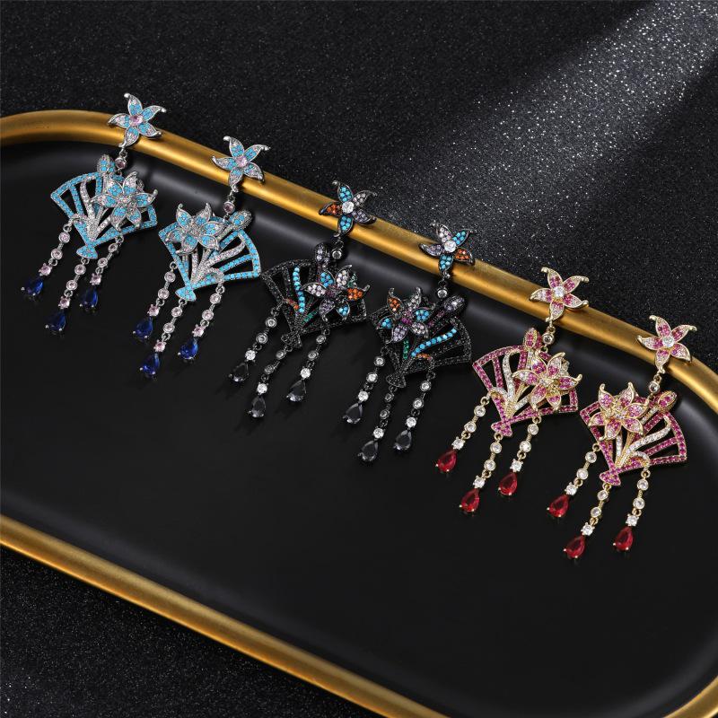 Vintage-Inspired Floral Tassel Earrings with S925 Silver Needle and Zircon Inlay