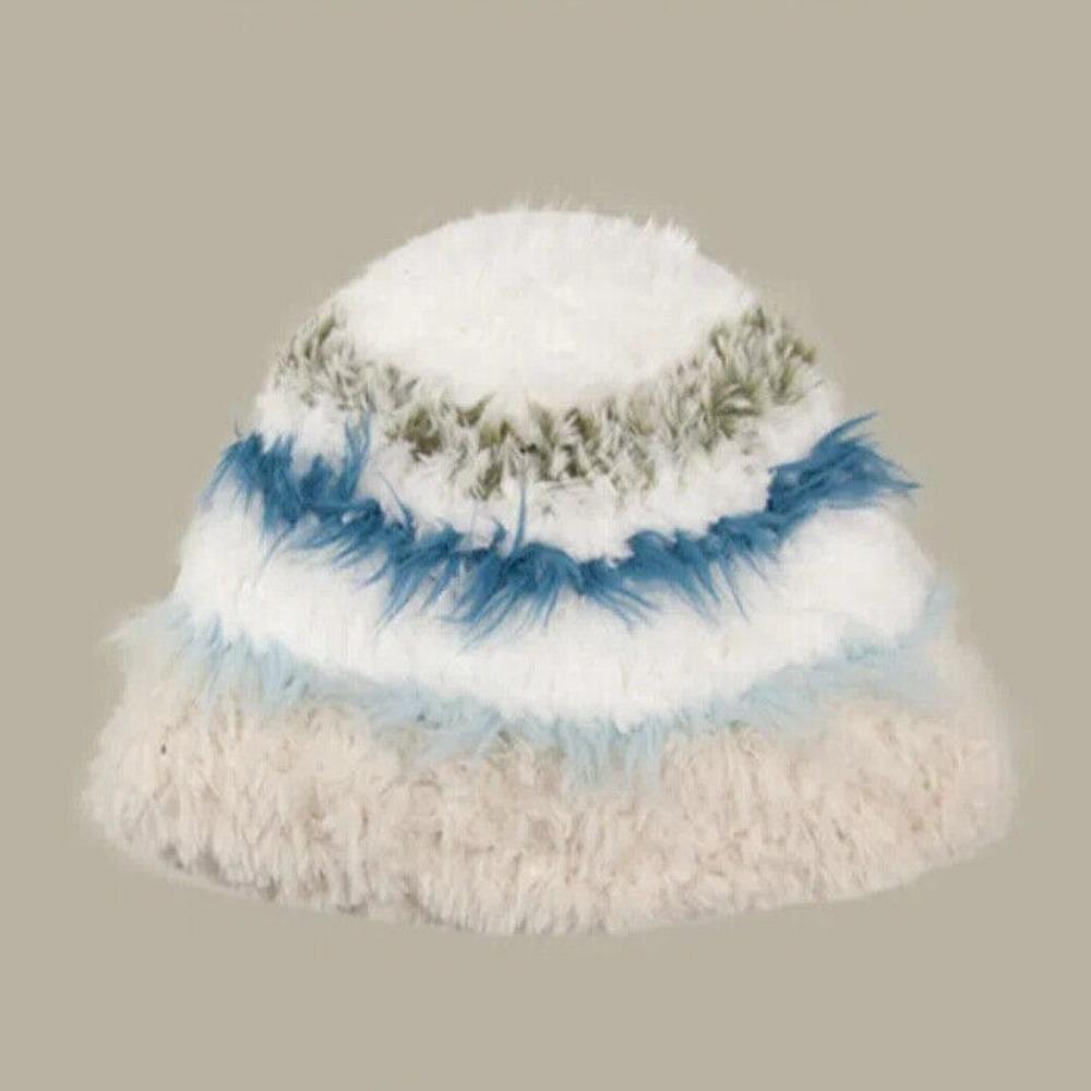 

Plush Faux Fur Bucket Hat Thick Wool Cap Cute Basin Cap Winter білий