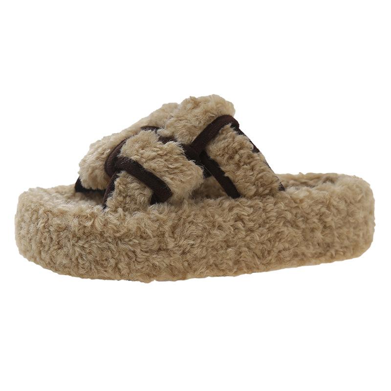 

Супер огненные пушистые тапочки женские 2024 новые зимние ретро универсальные модные толстые подошвы домашние хлопковые швабры 35 бежевый