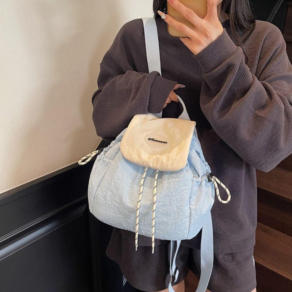 Drawstring Women Nylon Backpack Lightweight Minimalist Commuting Backpack  Travel