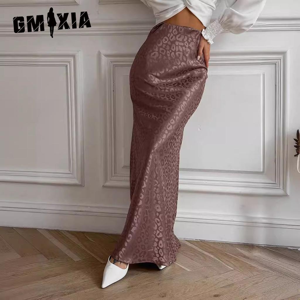GMXIA Fusta cu jumătate de corp cu imprimeu leopard jacquard New Trend de vară Fusta lungă pe jumătate cu imprimeu leopard, jacquard