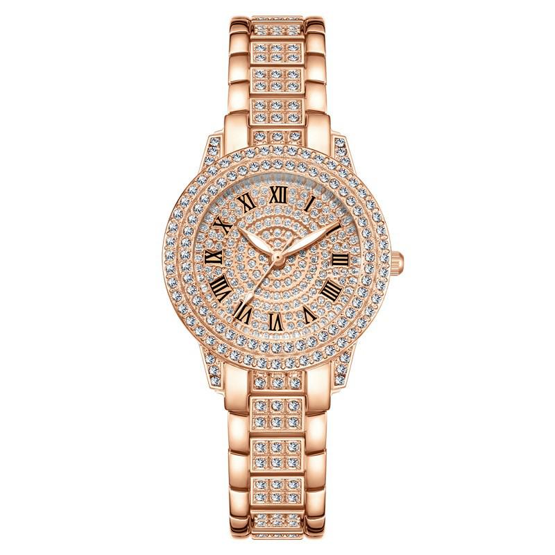 Luxury Diamond-Studded Roman Pattern Ladies Watch and Bracelet Set