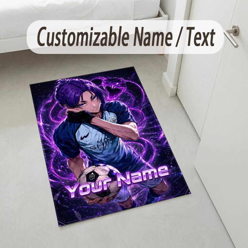 Personalized Crystal Velvet Carpet,Blue Lock Custom Printed Name, Plush Area Rug For Home Indoor Decor