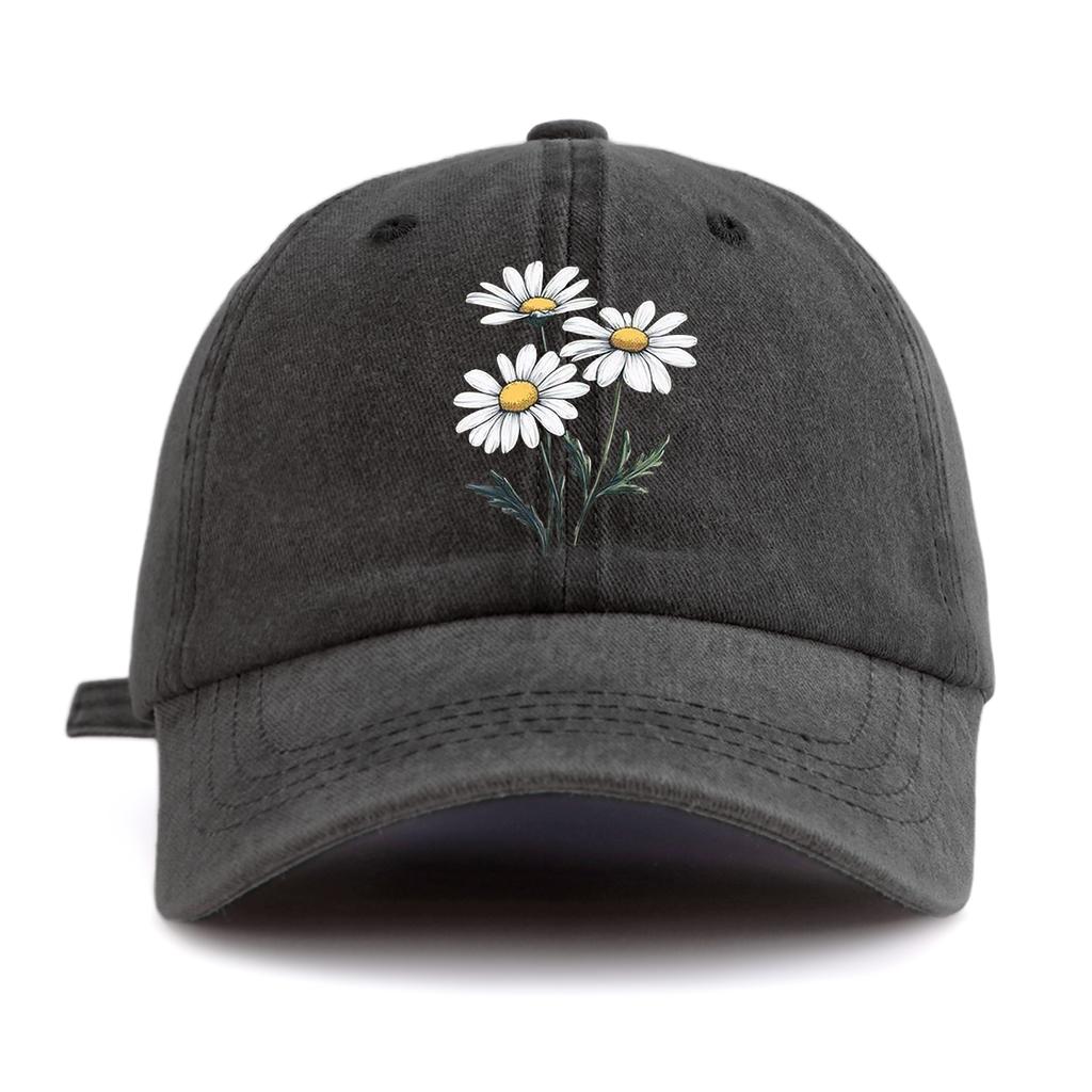 Pc Flower Print Washed Baseball Cap for AdultsMinimalist Retro Style Casual Soft Adjustable Dad HatPerfect As Gift