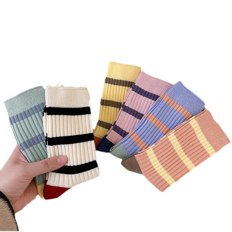 Female Spring and Autumn Rainbow Stripe Trend All Kinds of New Style In Tube Cotton Socks