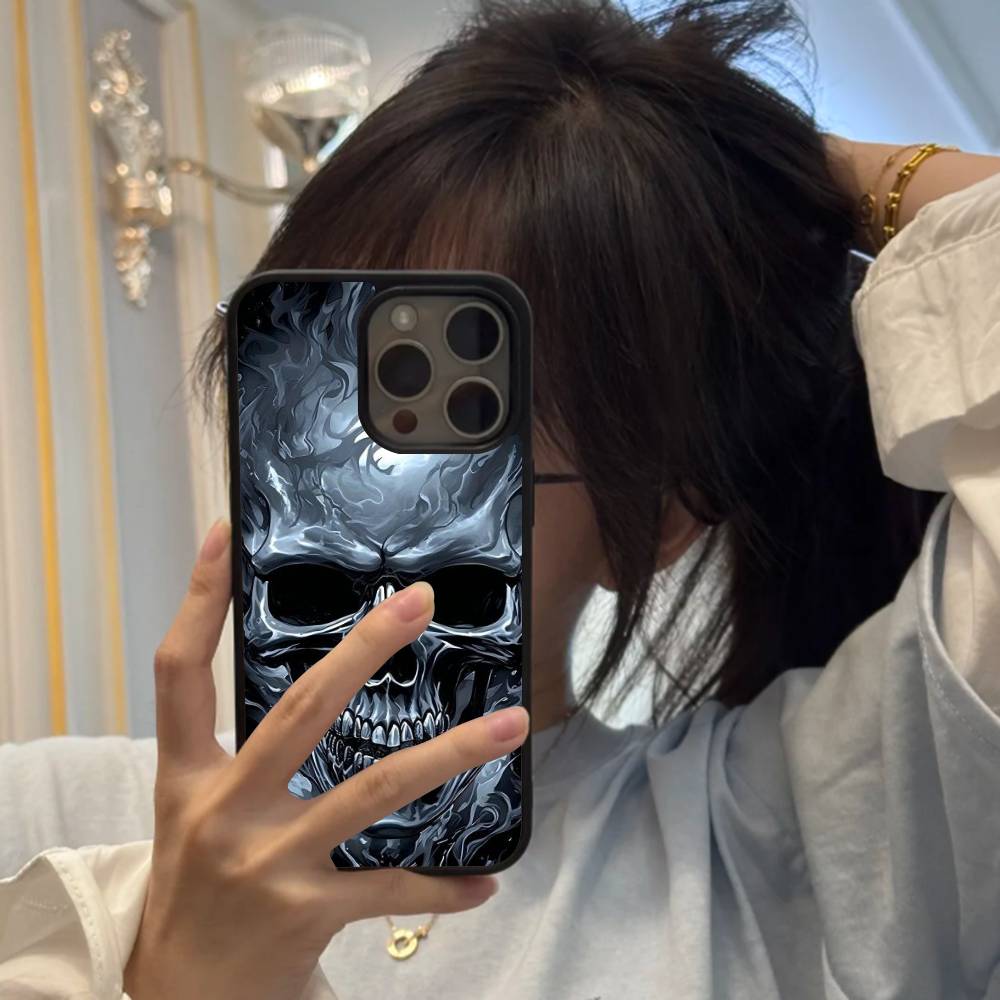 

Terror Black Skull For iphone 11 12 13 14 15 Pro Max 17 16 Plus Hard PC+TPU Back Cover iPhone 12