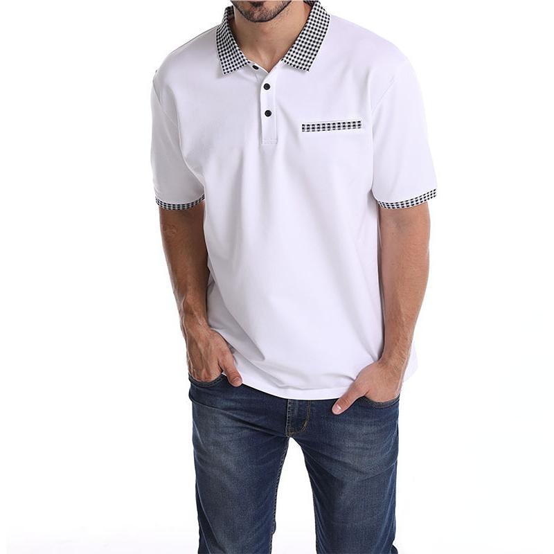Trendy short-sleeve polo with checkered pattern, half-zip, casual and stylish.