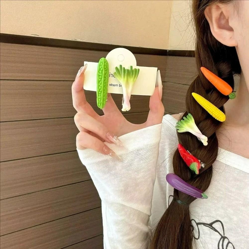 6Pcs/Set Realistic Vegetable Shape Food-Shaped Hairpin Novelty Side Hair Clips Bangs Flyaway Hair