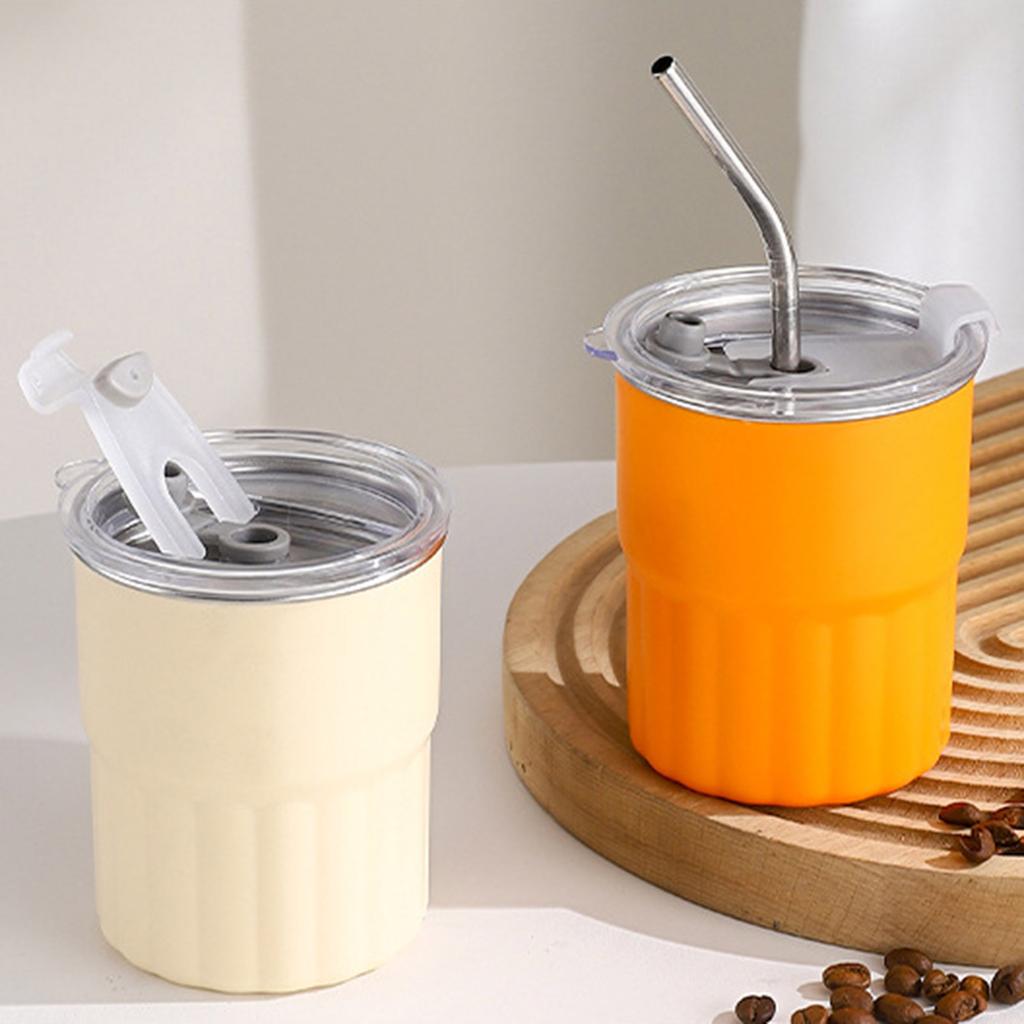 2 Stück Edelstahl Kaffeebecher Set Trinkgeschirr mit Strohhalm und Deckel Stapelbare doppelwandige Tasse für Camping und Outdoor