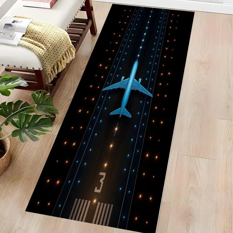 Airplane Runway Runner Rug Aerial View Non-Slip Cotton Base Home Decoration Carpets