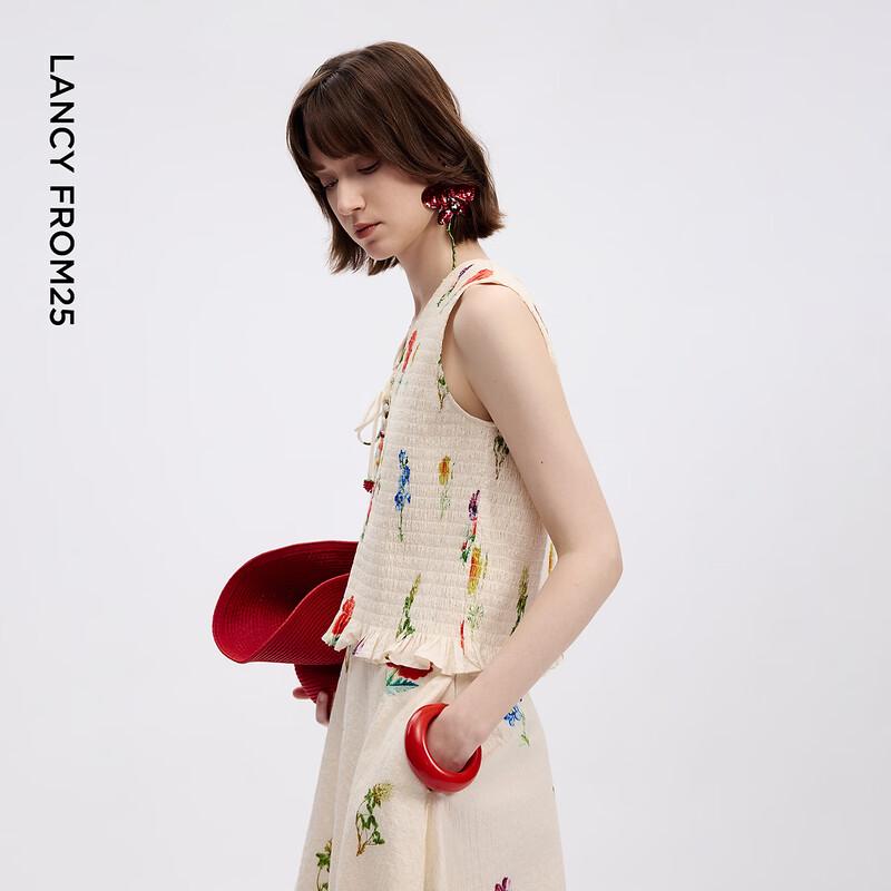 Langzi Cotton V-Neck Sleeveless Floral Top