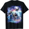Galaxy Cat Riding Shark Space Graphic Print Mens Casual Cotton Tshirt