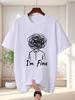 Unisex Dark Gray Tee Tangled Mind Line Art Im Fine Letter Print Crew Neck Short Sleeve Summer Casual Male Cotton Street Daily Top
