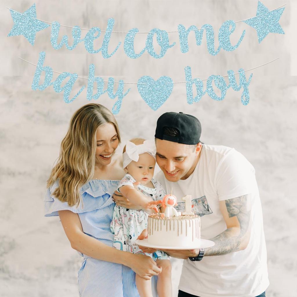 Baby Boy Shower Decorations - 3M Long Welcome Banner, Blue for Gender Reveal Party
