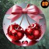 Round Metal Sign Pink Bow and Red Cherries Wall Decor for Kitchen Bedroom Bar Home Gift