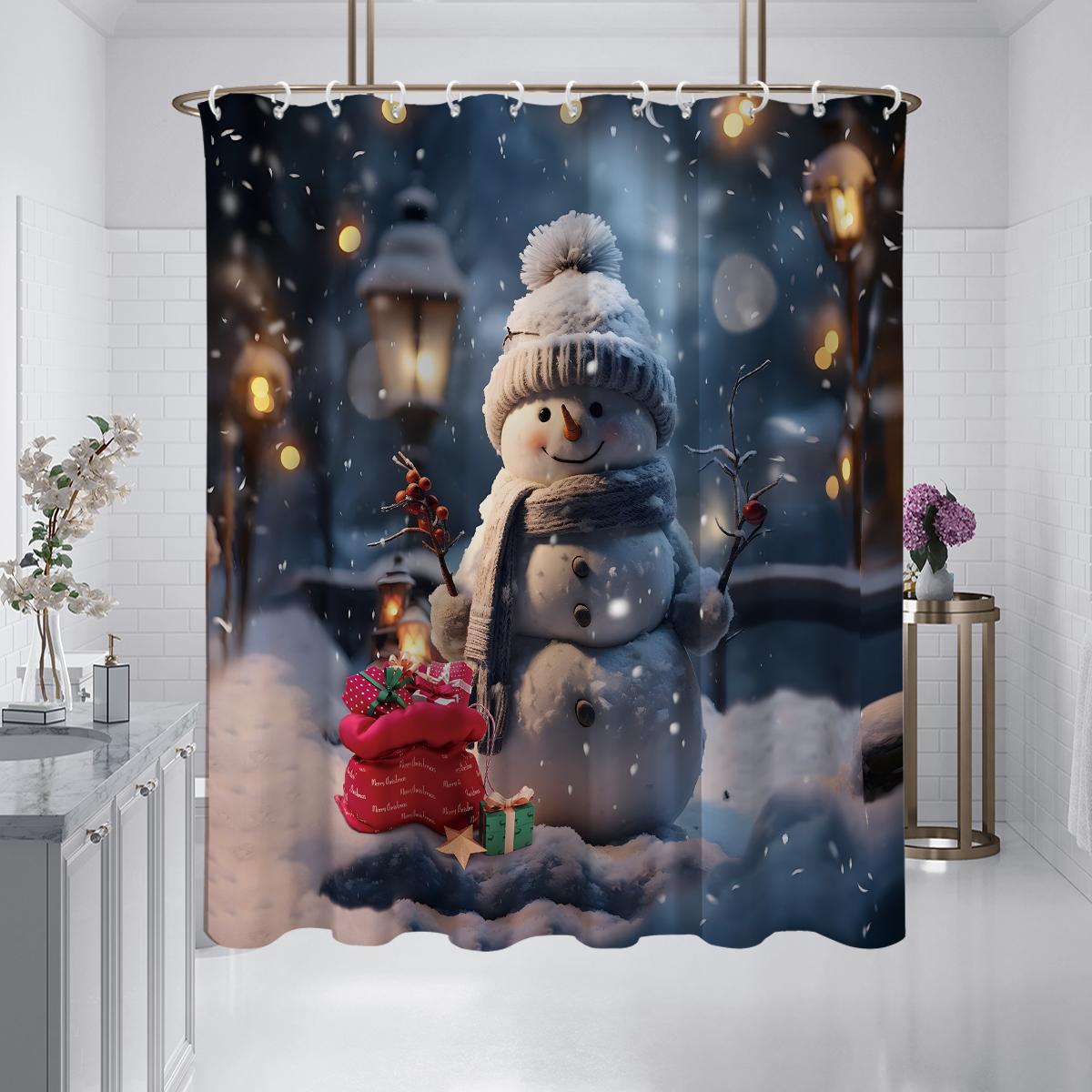 

1 шт. душевая занавеска с рождественским узором, снеговик зимой, водонепроницаемая, с 12 крючками, для душа в ванной комнате, для домашнего использования 180x180cm