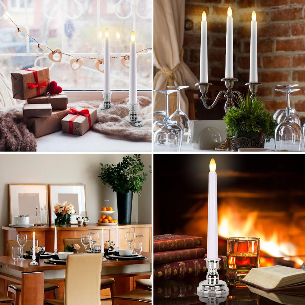 LED Kerze mit zeitgesteuerter Fernbedienung und Kerzenständer, flammende, flackernde Fensterkerze, Weihnachtsdeko, Kerzenlampe