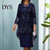 Midi-Kleid 1 Set Schal Blumenmuster Bestickte Spitze Elegant Bodycon Rundhalsausschnitt Wadenmitte Formell für Party Damen