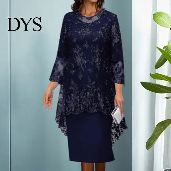 Midi-Kleid 1 Set Schal Blumenmuster Bestickte Spitze Elegant Bodycon Rundhalsausschnitt Wadenmitte Formell für Party Damen