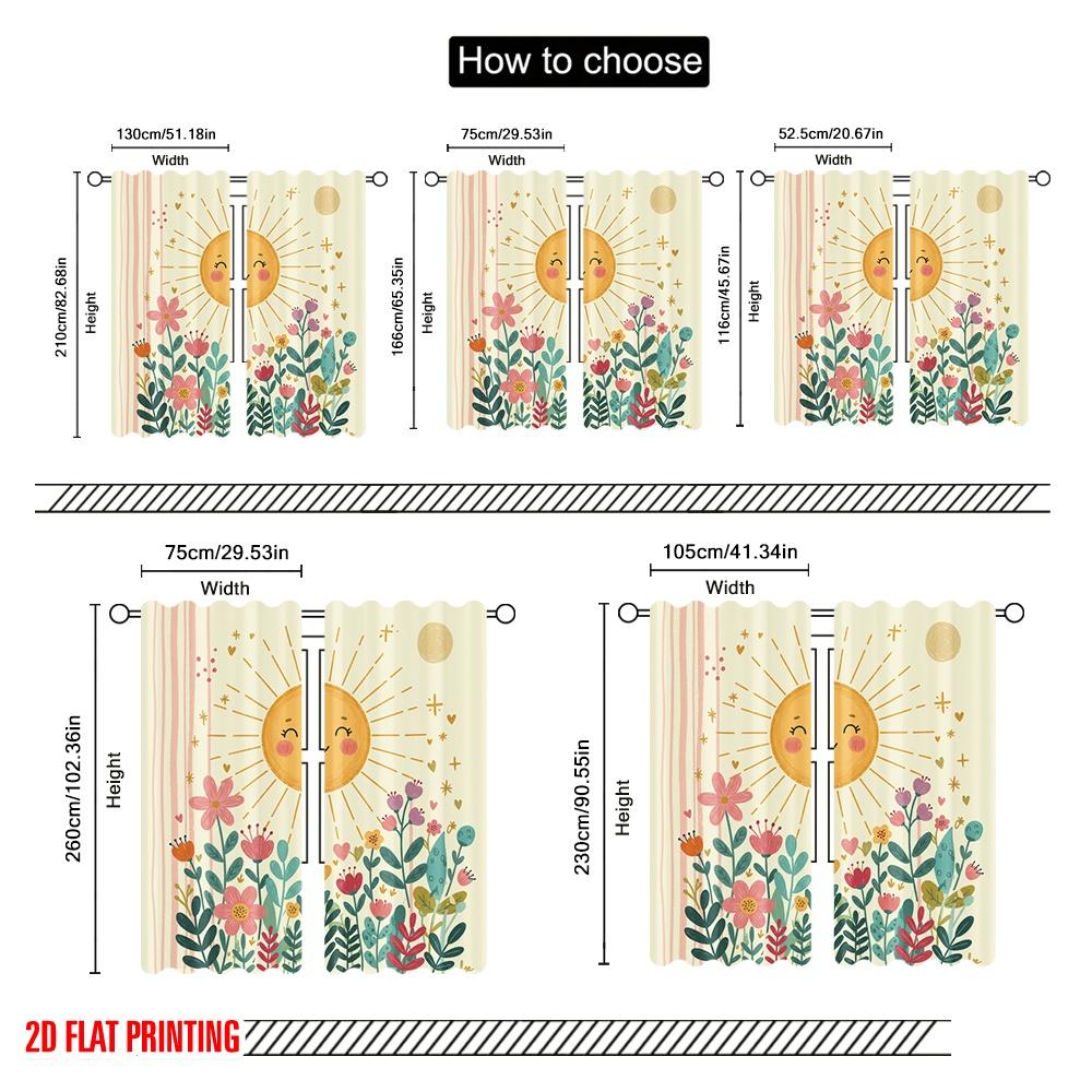 2pcs 2D Flat Printing Window Curtains Cute Sun Flower Starlight Polyester Without Electricity All Season Party & Holiday Decor