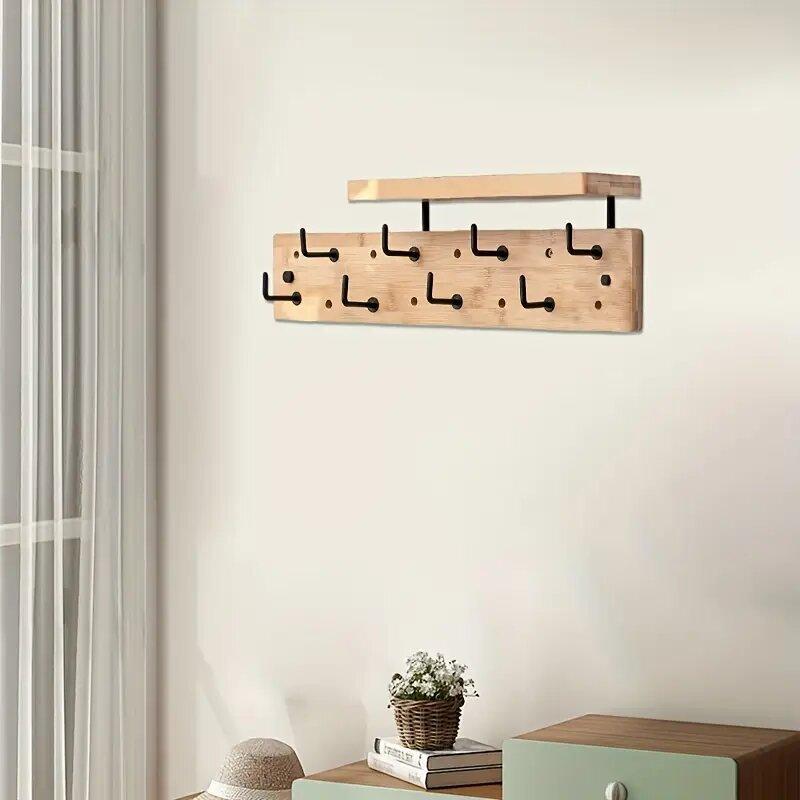 Contemporary Wooden Wall-Mounted Key Key Hook Hangers with 8 Hooks Coat Rack Entryway Organizer for Coats Hats Bags Rack