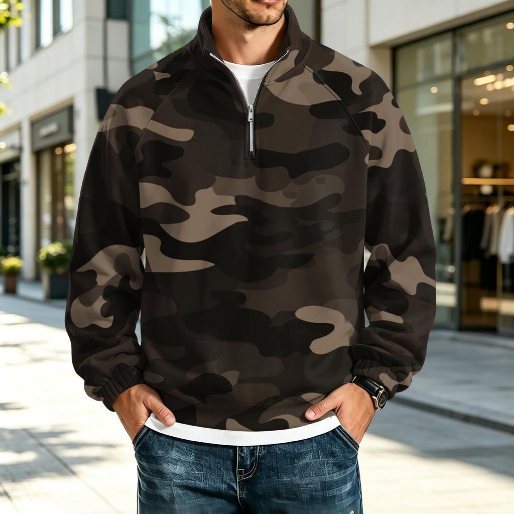 Men's Casual Loose Fit Stand Collar Raglan Sleeve Sweatshirt