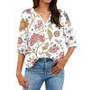 Women Floral Print Henley Button Neck Shirt Three Quarter Sleeve Cotton Linen Blouse Casual Loose Fit Top