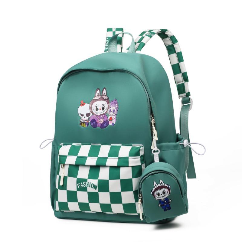 Labubu School Bag Plaid Backpack Student Bag Backpack Cute Primary School Students Large Capacity
