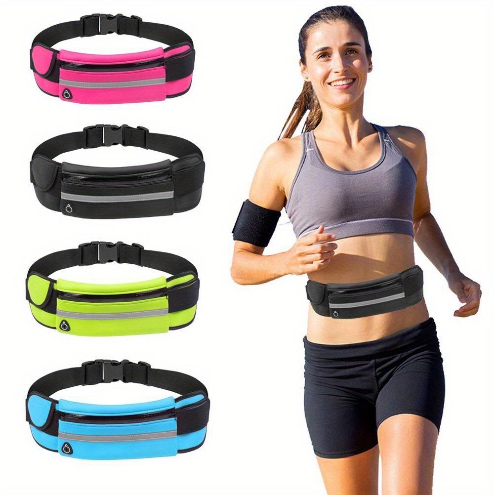 Pink waterproof running waist pack with shockproof phone holder and water bottle pocket,suitable for outdoor fitness and cycling