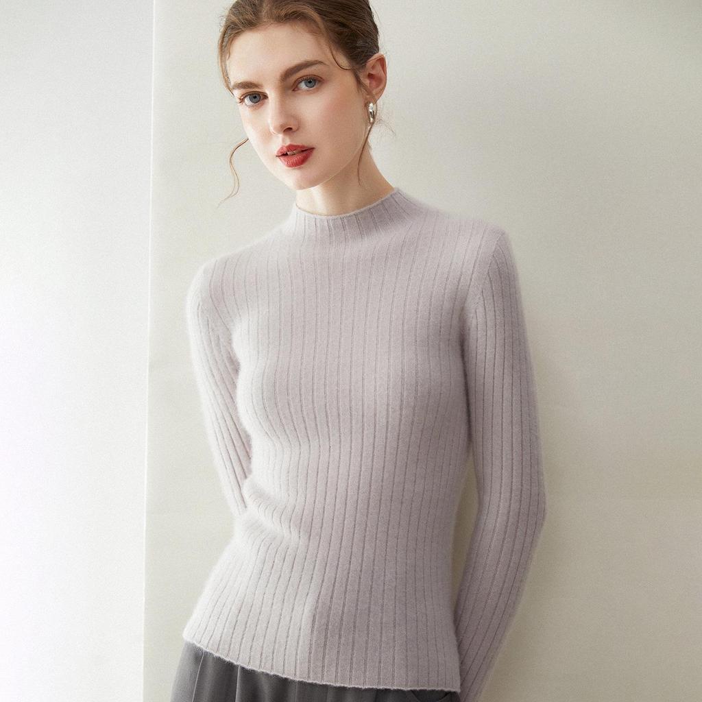 Women's Pure Cashmere High Neck Pullover - Fashionable, Versatile, Solid Color Knit Sweater
