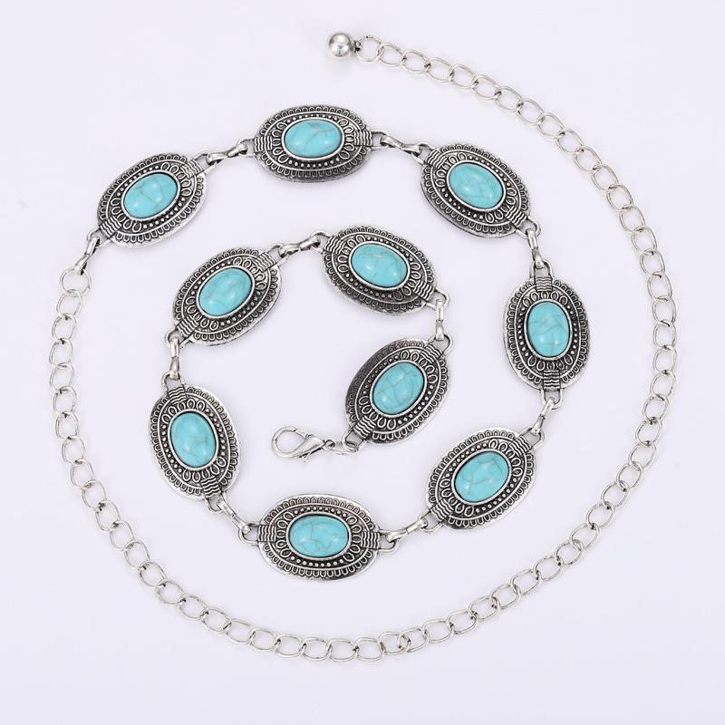 Metal Waist Chain Women'S Dress Waist Decoration Retro Silver Hook Adjustment Belt Five Optional