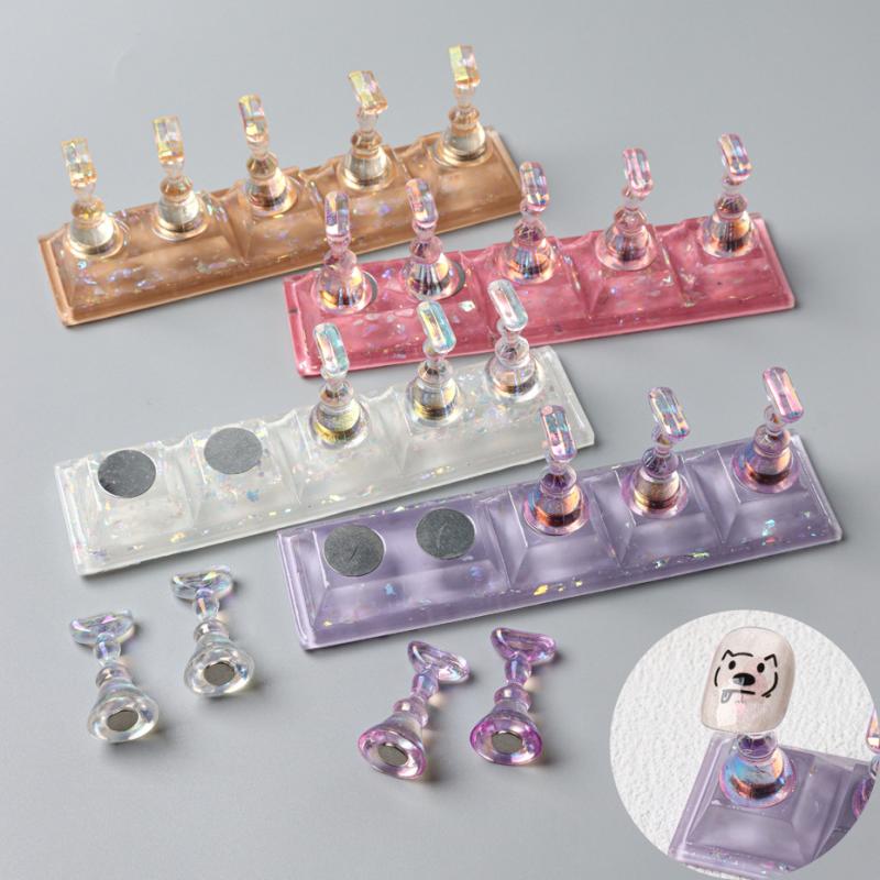 1 Set Transparent Aurora Nail Stand Magnetic False Nails Holder Press On Nail Display Nail Rack Acrylic Nail Training Manicure