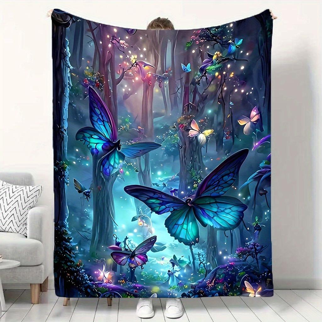 Purple Butterfly Flannel Blanket Watercolor Pattern Blanket Home Office Nap Blanket Air Conditioning Blanket
