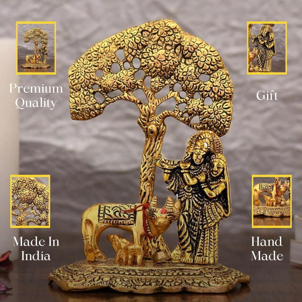 Radha Krishna Geschenk mit Kuh-Kalb-Statue Murti Idol zur Heimdekoration, Geschenkartikel für Jubiläum, Hochzeit, Einweihung, Gastgeschenk