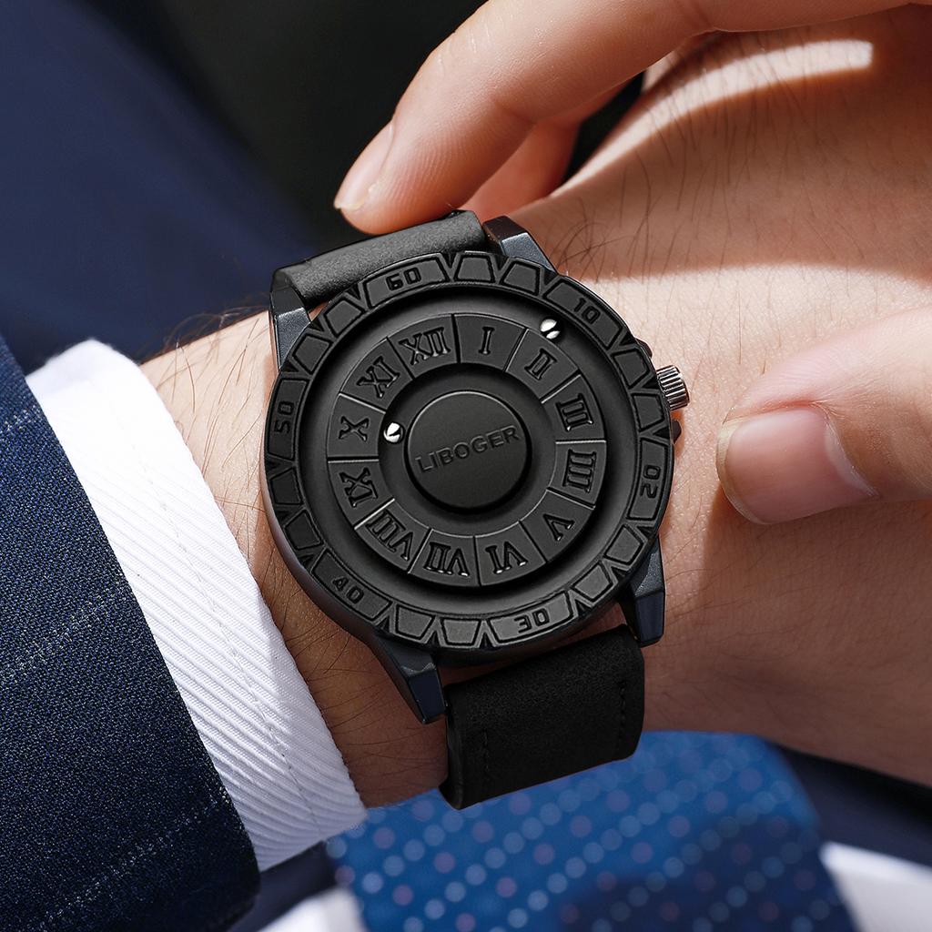 Luxury Magnetic Suspension Men Business Watches Casual Leather Strap Quartz Wristwatch Reloj Hombre