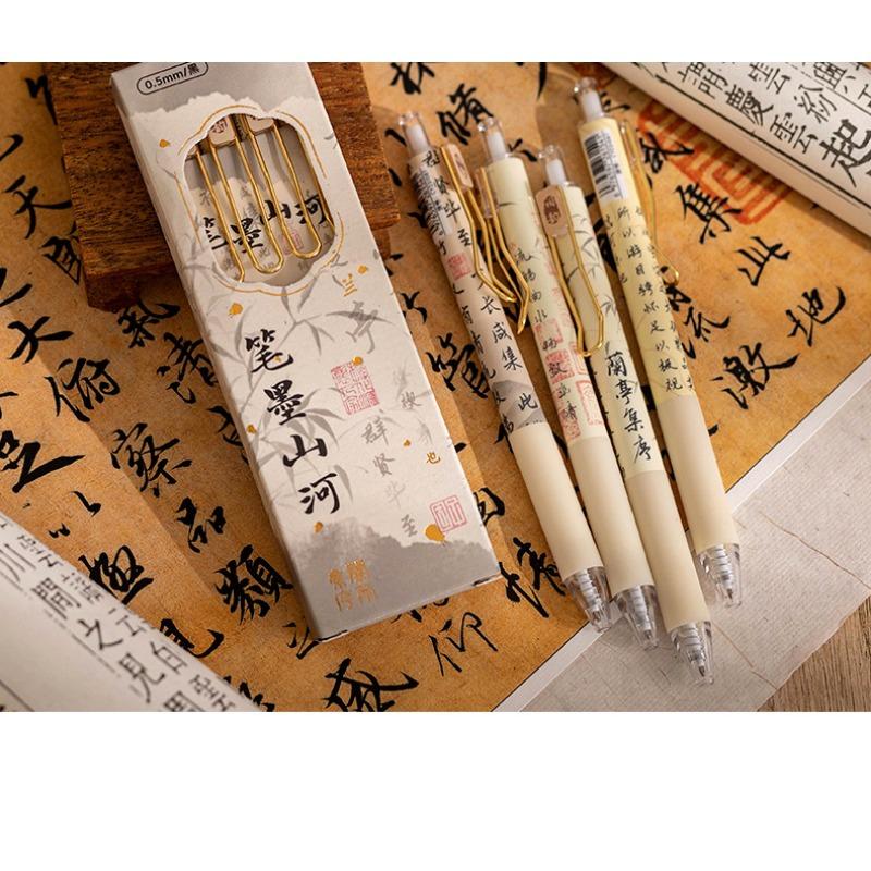 Retro Chinese Style Retractable Neutral Pen Fast Drying Black Ink Exam Writing Pen