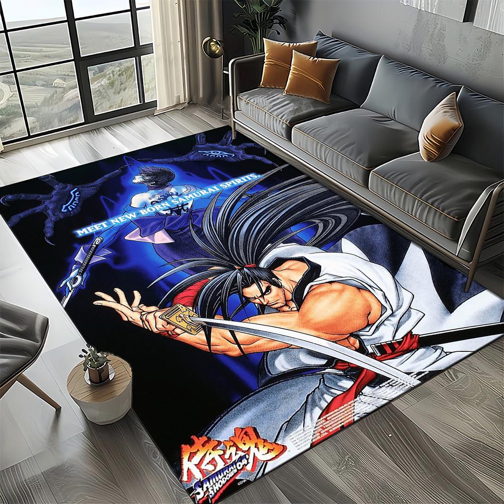 Retro Game Samurai Spirits Shodown Haohmaru Cartoon Carpet Rug for Living Room Bedroom Home Sofa Decoration,Non-slip Floor Mat