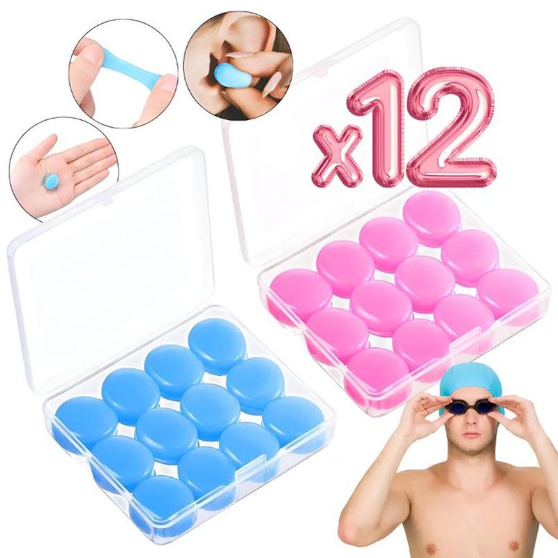 12 tappi per le orecchie in silicone, riutilizzabili, in cera di silicone, per nuoto, modellabili, riduzione del rumore, protezione per il sonno