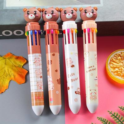 4pcs 0.5mm Cartoon Bear 10-color Ballpoint Pen Cute Stationery Writing Tool Color Press Ten-color Ballpoint Pen
